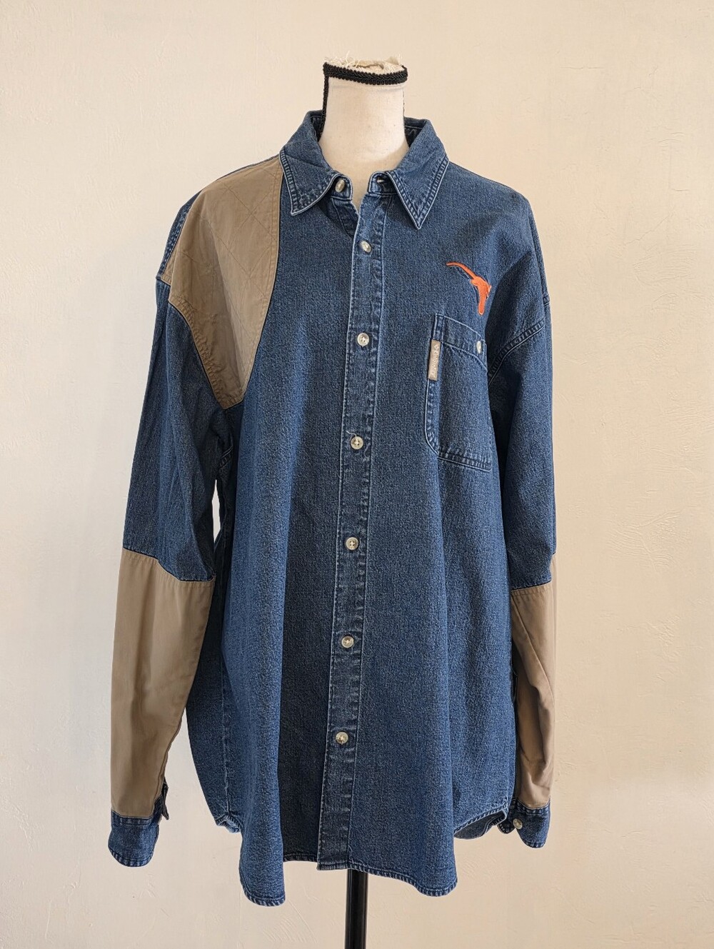 Vintage Columbia Denim Hunting Shirt XL Texas Longhorns Shooting Patch